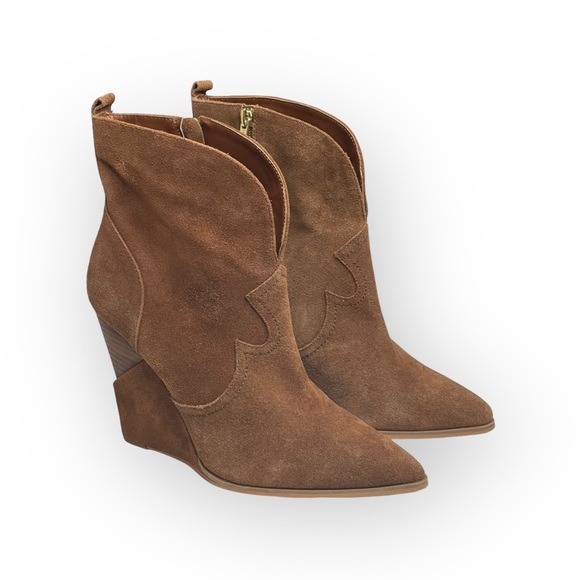 new Jessica Simpson 𖤐 Hilrie Wedge Heel Western Booties 𖤐 Brown Suede 𖤐 10M - Picture 10 of 16